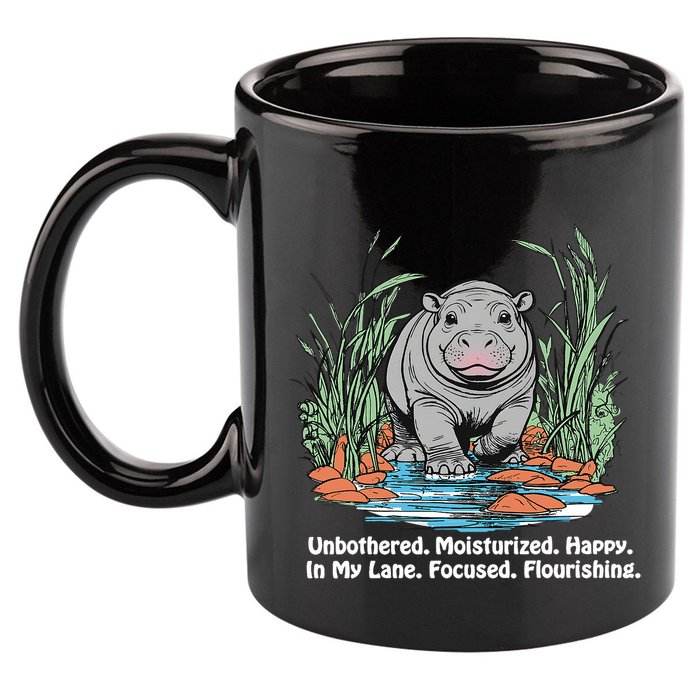 Unbothered Moo Deng Bouncy Pig Meme Cute Baby Hippo Viral 11oz C Handle Ceramic Mug