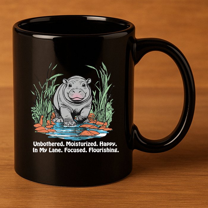Unbothered Moo Deng Bouncy Pig Meme Cute Baby Hippo Viral 11oz C Handle Ceramic Mug
