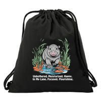 Unbothered Moo Deng Bouncy Pig Meme Cute Baby Hippo Viral Drawstring Bag