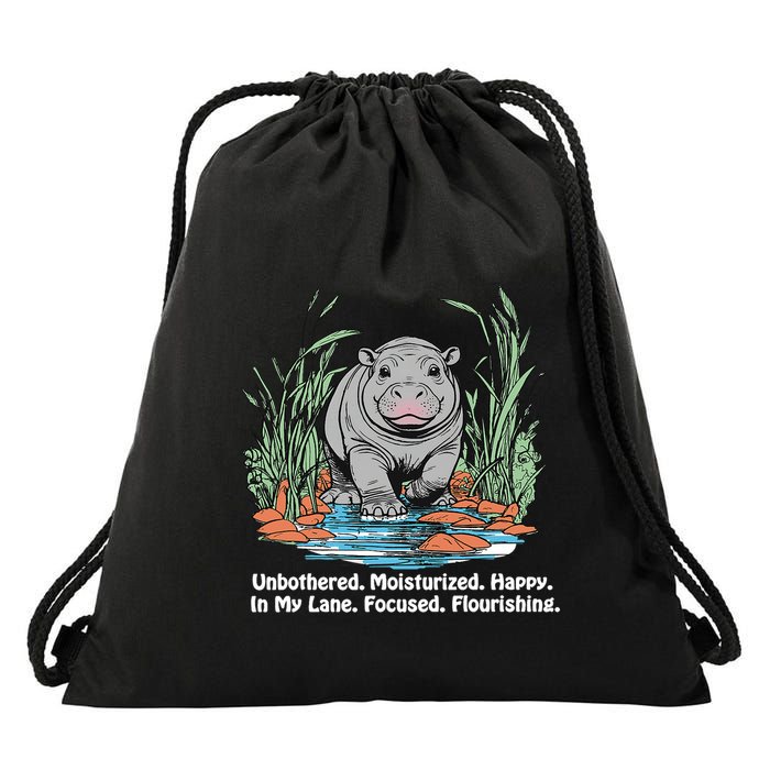 Unbothered Moo Deng Bouncy Pig Meme Cute Baby Hippo Viral Drawstring Bag