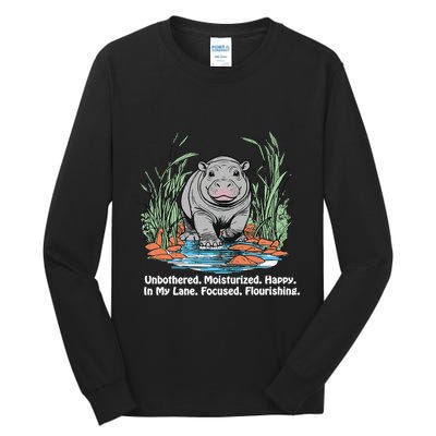 Unbothered Moo Deng Bouncy Pig Meme Cute Baby Hippo Viral Tall Long Sleeve T-Shirt