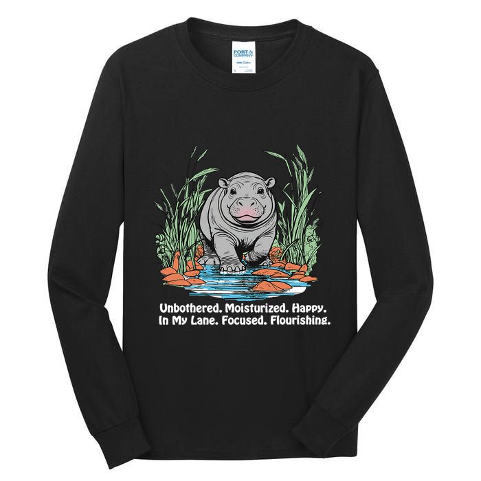 Unbothered Moo Deng Bouncy Pig Meme Cute Baby Hippo Viral Tall Long Sleeve T-Shirt