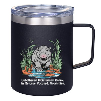 Unbothered Moo Deng Bouncy Pig Meme Cute Baby Hippo Viral 12oz Stainless Steel Coffee Mug