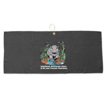Unbothered Moo Deng Bouncy Pig Meme Cute Baby Hippo Viral Large Microfiber Waffle Golf Towel