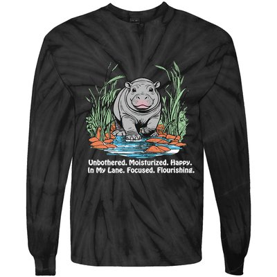 Unbothered Moo Deng Bouncy Pig Meme Cute Baby Hippo Viral Tie-Dye Long Sleeve Shirt