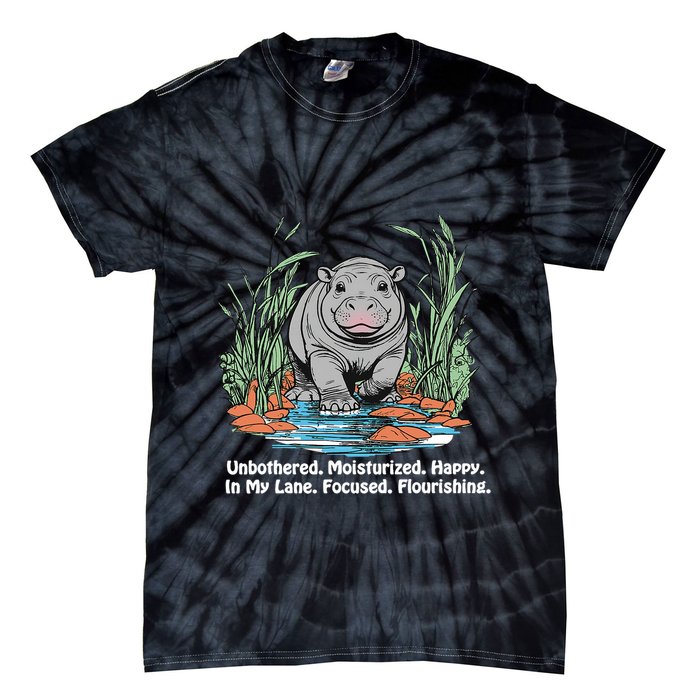 Unbothered Moo Deng Bouncy Pig Meme Cute Baby Hippo Viral Tie-Dye T-Shirt