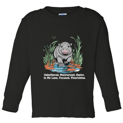 Unbothered Moo Deng Bouncy Pig Meme Cute Baby Hippo Viral Toddler Long Sleeve Shirt