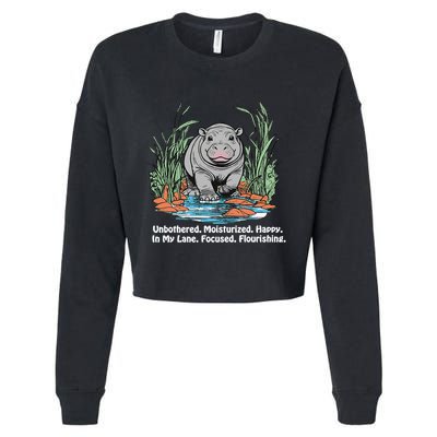 Unbothered Moo Deng Bouncy Pig Meme Cute Baby Hippo Viral Cropped Pullover Crew