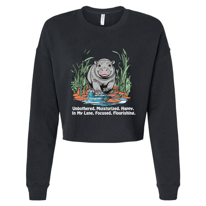 Unbothered Moo Deng Bouncy Pig Meme Cute Baby Hippo Viral Cropped Pullover Crew
