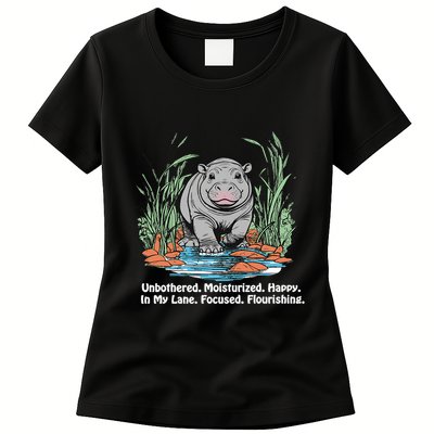 Unbothered Moo Deng Bouncy Pig Meme Cute Baby Hippo Viral Womens T-Shirt