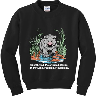Unbothered Moo Deng Bouncy Pig Meme Cute Baby Hippo Viral Kids Sweatshirt