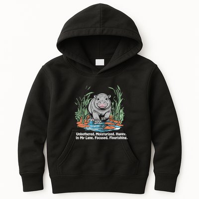 Unbothered Moo Deng Bouncy Pig Meme Cute Baby Hippo Viral Kids Hoodie