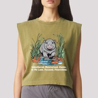 Unbothered Moo Deng Bouncy Pig Meme Cute Baby Hippo Viral Garment-Dyed Women's Muscle Tee