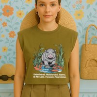 Unbothered Moo Deng Bouncy Pig Meme Cute Baby Hippo Viral Garment-Dyed Women's Muscle Tee