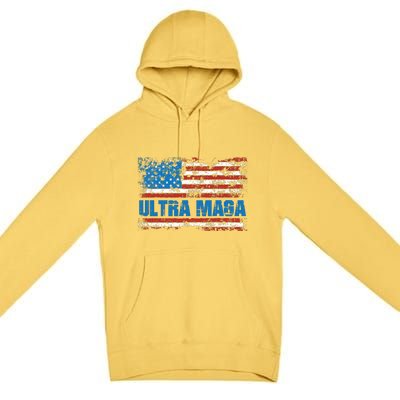 Ultra MAGA Distressed United States Of America USA Flag Premium Pullover Hoodie