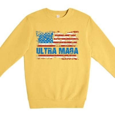 Ultra MAGA Distressed United States Of America USA Flag Premium Crewneck Sweatshirt