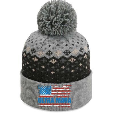 Ultra MAGA Distressed United States Of America USA Flag The Baniff Cuffed Pom Beanie