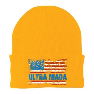 Ultra MAGA Distressed United States Of America USA Flag Knit Cap Winter Beanie