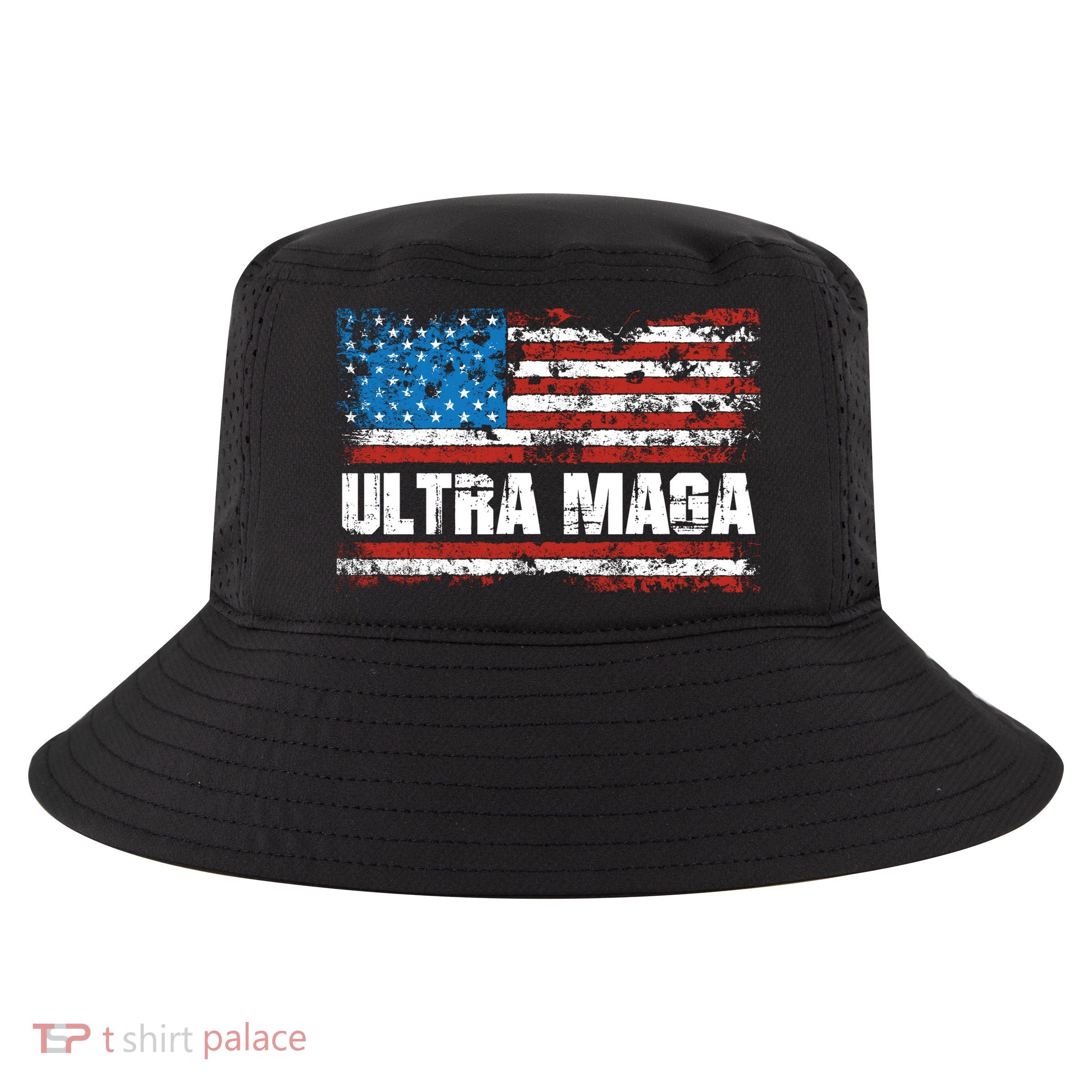 Ultra MAGA Distressed United States Of America USA Flag Cool Comfort Performance Bucket Hat