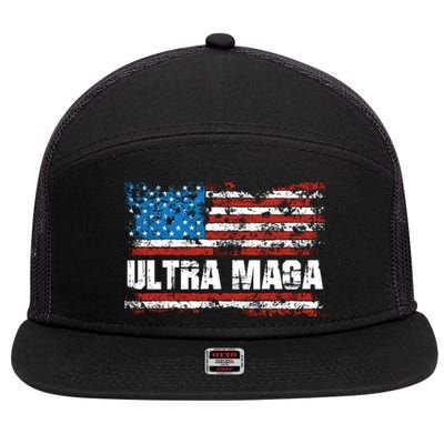 Ultra MAGA Distressed United States Of America USA Flag 7 Panel Mesh Trucker Snapback Hat