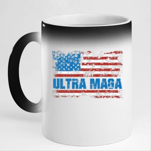 Ultra MAGA Distressed United States Of America USA Flag 11oz Black Color Changing Mug