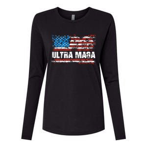 Ultra MAGA Distressed United States Of America USA Flag Womens Cotton Relaxed Long Sleeve T-Shirt