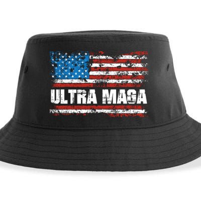 Ultra MAGA Distressed United States Of America USA Flag Sustainable Bucket Hat