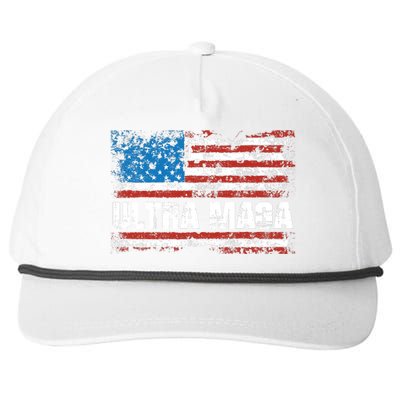 Ultra MAGA Distressed United States Of America USA Flag Snapback Five-Panel Rope Hat