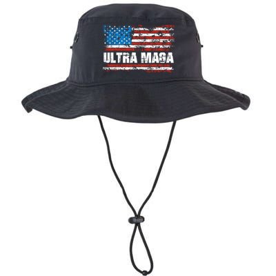 Ultra MAGA Distressed United States Of America USA Flag Bucket Hat
