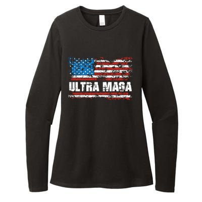 Ultra MAGA Distressed United States Of America USA Flag Womens CVC Long Sleeve Shirt