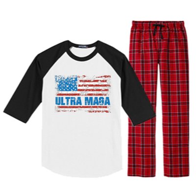 Ultra MAGA Distressed United States Of America USA Flag Raglan Sleeve Pajama Set