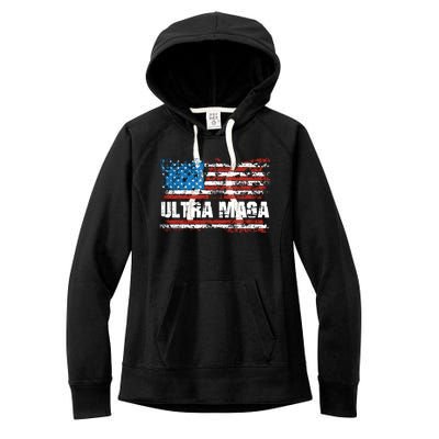 Ultra MAGA Distressed United States Of America USA Flag Women's Fleece Hoodie