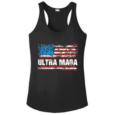 Ultra MAGA Distressed United States Of America USA Flag Ladies PosiCharge Competitor Racerback Tank