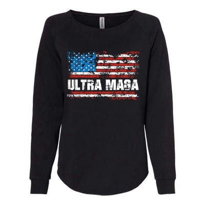 Ultra MAGA Distressed United States Of America USA Flag Womens California Wash Sweatshirt