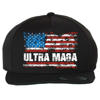 Ultra MAGA Distressed United States Of America USA Flag Wool Snapback Cap