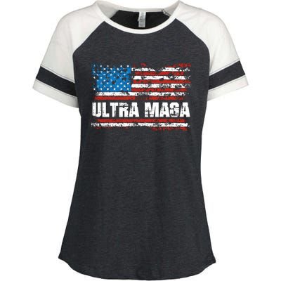 Ultra MAGA Distressed United States Of America USA Flag Enza Ladies Jersey Colorblock Tee