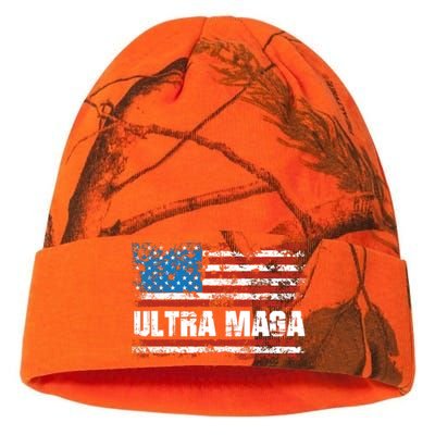 Ultra MAGA Distressed United States Of America USA Flag Kati Licensed 12" Camo Beanie