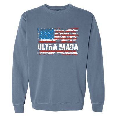 Ultra MAGA Distressed United States Of America USA Flag Garment-Dyed Sweatshirt