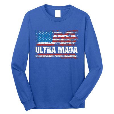 Ultra MAGA Distressed United States Of America USA Flag Long Sleeve Shirt