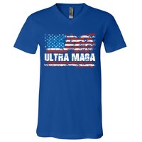 Ultra MAGA Distressed United States Of America USA Flag V-Neck T-Shirt