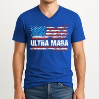 Ultra MAGA Distressed United States Of America USA Flag V-Neck T-Shirt