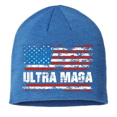 Ultra MAGA Distressed United States Of America USA Flag Sustainable Beanie