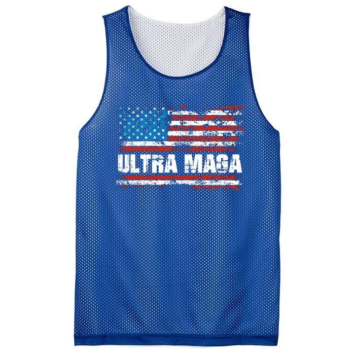 Ultra MAGA Distressed United States Of America USA Flag Mesh Reversible Basketball Jersey Tank