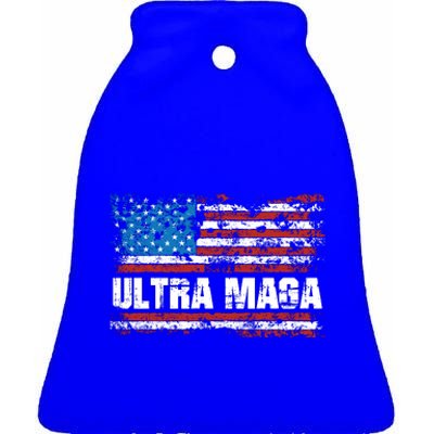 Ultra MAGA Distressed United States Of America USA Flag Ceramic Bell Ornament