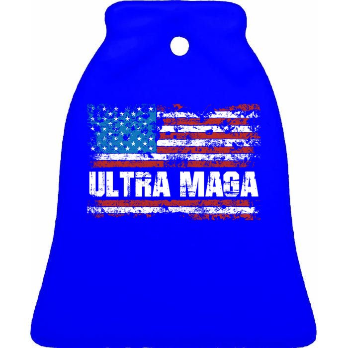 Ultra MAGA Distressed United States Of America USA Flag Ceramic Bell Ornament