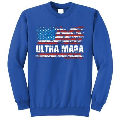 Ultra MAGA Distressed United States Of America USA Flag Tall Sweatshirt