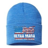 Ultra MAGA Distressed United States Of America USA Flag Sustainable Knit Beanie