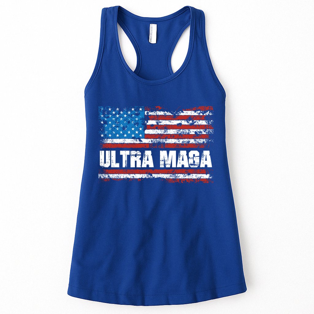 Ultra MAGA Distressed United States Of America USA Flag Womens Tank Top