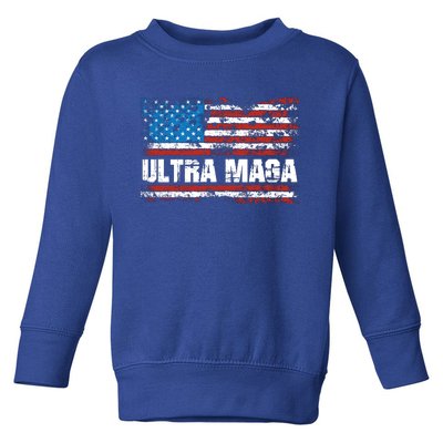 Ultra MAGA Distressed United States Of America USA Flag Toddler Sweatshirt