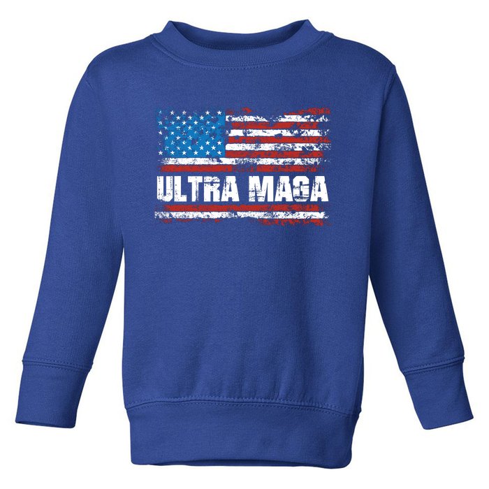 Ultra MAGA Distressed United States Of America USA Flag Toddler Sweatshirt